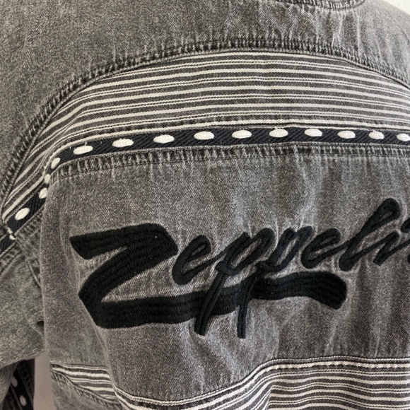 Zeppelin Womans Gray Sweatshirt Medium Cotton Distressed Pockets Logo Hip Hop - Picture 3 of 15